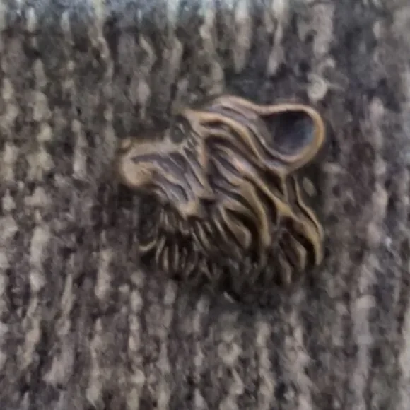 Greenbrand Recycled Cover Up Sweater Unique Brass Bear Buttons Yarn Womens Sz L - Picture 3 of 9